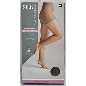 Silk Impressions Pantyhose 2 Pack XXL Coffee Bean 30 Denier Medium Support Sheer